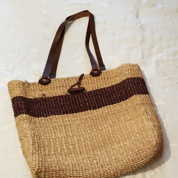 Handbags - heavy weight rope tote (leather handles)